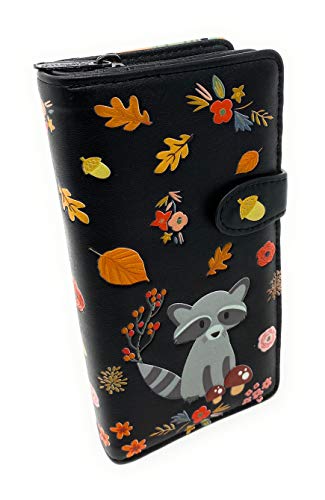 Shag Wear Raccoon Large Wallet for Women and Teen Girls Vegan Faux Leather Black 7