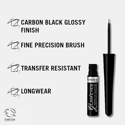 Rimmel Glam'eyes Professional Liquid Eye Liner, Black Glamour - Image 3