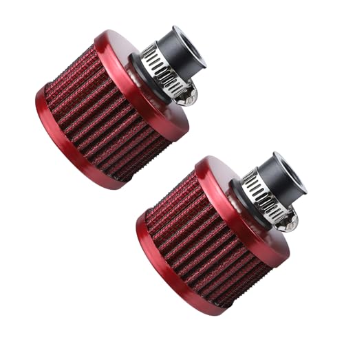 Hbxdeco 2PCS Air Filter Valve Cover Breather Filter, 12mm Cold Air Intake Filter Breather Vent Crankcase Breather, Universal Breather Filter for Car and Motorcycle, Car Accessories (Red)
