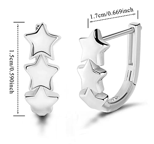Star Hoop Earrings For Women Girls - Sterling Silver Stars Earrings For Teens Hypoallergenic Minimalist Star Shaped Huggie Hoop Earrings For Sensitive Ears Dainty Earrings Gifts For Christmas Birthday #TOP5