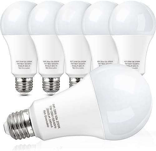 KINDEEP A21 LED Light Bulbs Soft White, 150-200 Watt Equivalent E26 LED Bulbs, 23W Super Bright Light Bulbs, 2500 Lumens, 2700K Soft White for Home Bedroom Living Room, Non-Dim, 6 Pack