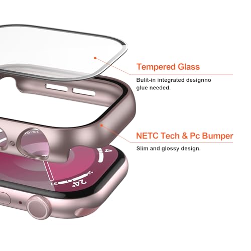 Image of JZK 2 Pack Case with Tempered Glass Screen Protector for Apple Watch Series 11(2025) Series 10 42mm, Slim Guard Bumper Full Coverage Hard PC Ultra-Thin Cover for iWatch 11 /10 42mm,Rose Gold+Clear