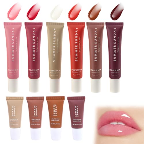 HEUIOP 10 Pcs Lip Balm Set with 6 Lip Butter Balm and 4 Mini Lip Balms Lip Balm Vanilla Used to Soothe Dry and Chapped Lips Leaving Them Soft Smooth and Elastic A-Set