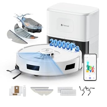Foto di Redroad R11 Robot Aspirapolvere Lavapavimenti con Mappatura, 20000Pa, Stazione di Autosvuotamento 90 Giorni, Navigazione Lidar, WiFi APP 5G/2.4G, Aspirapolvere Robot Autocaricante (White R11 1)