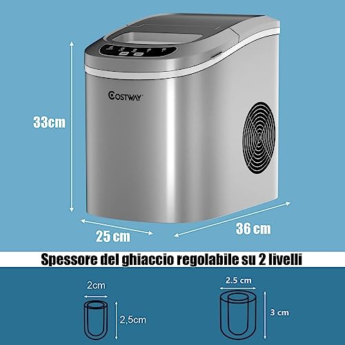 Costway Fabbricatore Di Ghiaccio 12Kg/24H, Macchine Per Cubetti Di Ghiaccio, Produttore Per Ghiaccio Con Serbatoio 2,2L (Argento) - 6