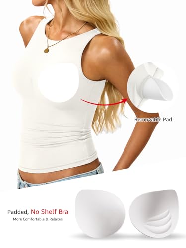 Womens Padded Tank Tops Built in Bra Double Lined High Neck Shirts Basic Slim Fitted Summer Going Out Top2