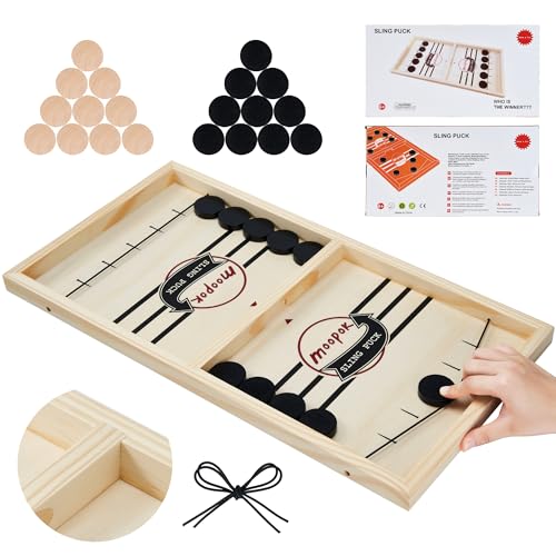 moopok Fast Sling Puck Game - Fast Action Super Foosball Table Desktop Battle Slingshot Wooden Air Hockey Board Game -Guaranteed Fun for Family Game Night or Friends Party