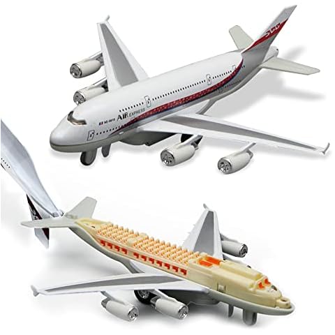Crelloci Airplane Toys, Bump and Go Action, Pull Back Die Cast Model Plane with Lights & Sounds, 3D Anatomy View, Aircraft Vehicles Gift for Kids Toddler Boys Ages 3+(White) Cover
