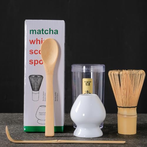 Yoseka 茶道具 茶せん 100本立・くせ直し・茶杓・茶さじ お抹茶 4点セット 茶筌 茶しゃく 百本立（ホワイト）（Amazon）