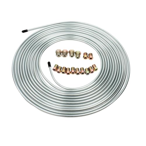 Labwork 25FT 3/16" Steel Zinc Brake Line Tubing Kit Coil Roll Tube and 16 Nut Fittings