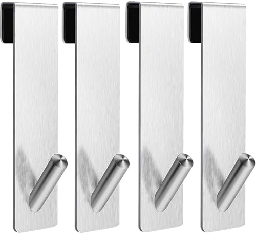 Foanlerck Verbessert Haken Duschwand Edelstahl Duschhaken ohne Bohren für Glaswand, Handtuchhalter Duschwand mit Schutzmatte, Handtuchhalter Dusche Glaswand Dusche Zubehör,4 Stück,
