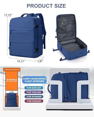 Image of coowoz Travel Backpack for Women Man Carry On Backpack Mochila de Viaje Waterproof Teacher Personal Item Backpacks Travel Bag Essentials Rucksack Airplane Accessories Must Haves Royal Blue