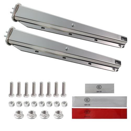Image of 2 Pack Stainless Steel Heavy Duty Straight Spring Loaded Mud Flap Hanger Bracket Mudflap Holder Set for Semi Trucks 1-1 /8 inch Bolt Spacing 29.5 inch Length with Reflective Tapes