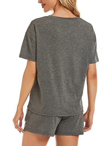 Image of LOCUBE Women's Pajama Set Soft Comfy 2-Piece Short Sleeve Lounge Sleepwear with Drawstring Shorts and Pockets
