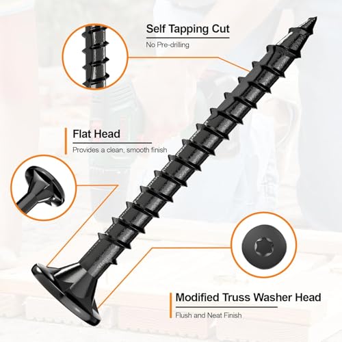 Image of #8 x 1-1 /2 inch Deck Screws, 500Pcs Star Drive Wood Screws, Rust Resistant Timber Screws for Timber /Log /Landscaping Wood, T20 Star Bit Included, Black