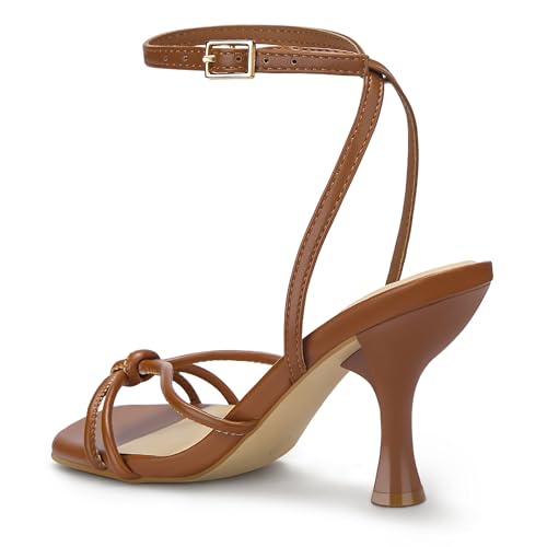 PARTY Women's Square Open Toe Strappy Heeled Sandals 3 inch Stiletto Kitten Heel with Ankle Buckle Strap, Comfortable Slingback Summer Dress Shoes4