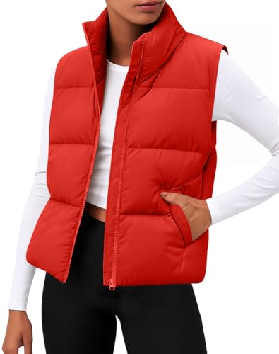 Zeagoo Women Puffer Vest Sleeveless Cropped Outerwear Warm Winter Lightweight Coat Stand Up Collar Down Jackets With Pockets