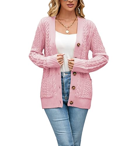 Image of Womens Cardigan Sweaters Cable Knit Sweater 2026 Fall Winter Chunky Open Front Button Down Coats with Pockets