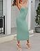 MEROKEETY Womens 2025 Summer V Neck Knit Midi Dress Bodycon Casual Sleeveless Ribbed Party Sweater Dresses,Sage,XS