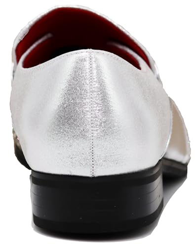 Image of Enzo Romeo Crisino Men Rhinestone Chrome Toe Suede Pointy Buckle Dress Loafer Slip On Shoes (Silver 03, US Footwear Size System, Adult, Men, Numeric, Medium, 11)