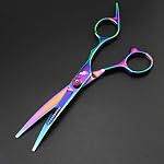 Pet Dog Grooming Scissors Professional Hair Grooming Scissors Curved Shears Kit Thinning Trimmer Comb Hair Cutting Tool 6 Pieces Set (Multicolour)