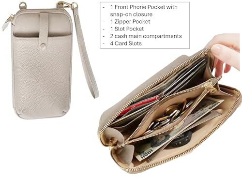 Genuine Cowhide Leather Small Crossbody Bags for Women, Smart Design Phone Bag Wristlet Wallet With Card Slots & 2 Straps4