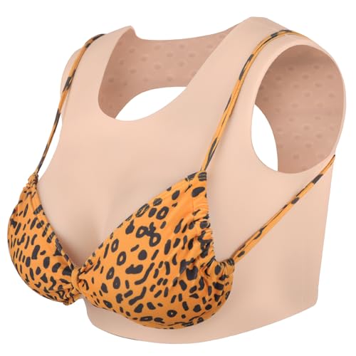 YEEFAIRY Senos Artificiales de Silicona para Travestis Cuello Redondo Estilo Chaleco para Transgéneros Cosplay y Espectáculos de Drag Transición MTF (Copa A, Algodón, Piel Clara)