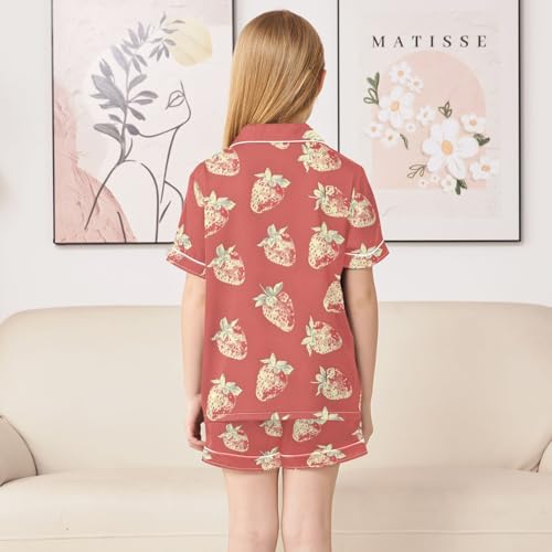 ALAZA Vintage Strawberry Watercolor Satin Pajamas Set Short Sleeve Button Down Sleepwear Summer Pjs 2 Piece4