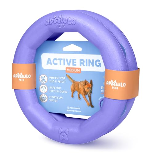 APAWLO Pets Set of 2 Active Dog Toy Rings - Floating Dog Rings for Outdoor Play, Training & Fetch - Durable Fetch Toy, Frisbee Alt, Outside Yard Toys for Medium Breeds - Purple
