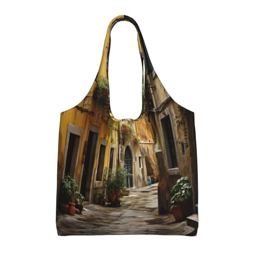 Sac fourre-tout en toile imprimé rue italienne pour femme 36x32 cm