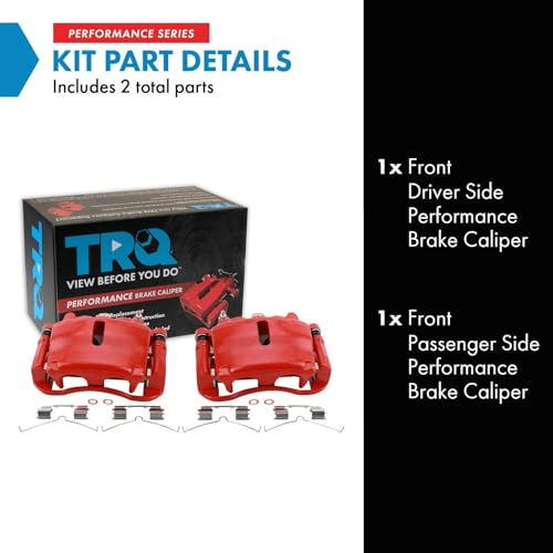 Image of TRQ Front Brake Caliper Set Painted Red Brackets Compatible with 2004 Ford F 150 2004 F 150 Heritage 2005-2008 F 150 2006-2008 Lincoln Mark LT