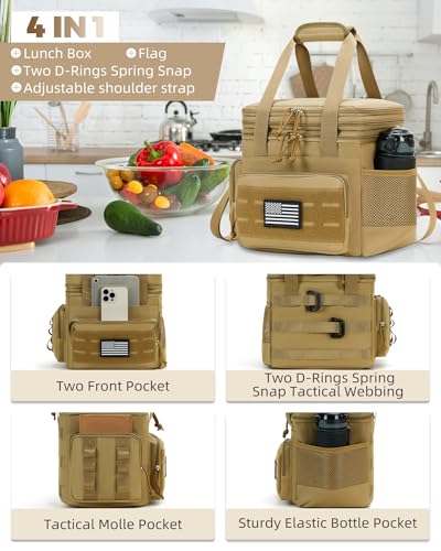 Image of Tactical Lunch Bag & Lunch Box for Men - Large Double Deck Expandable Insulated Soft Adult Lunchbox for Work - Cooler Bag for Beach, Picnic, Camping,Outdoor,Travel (Brown,23L)