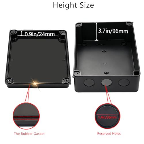 Image of Junction Box, Reserved Holes Electrical Boxes Waterproof IP65 ABS Plastic Electrical Power Cord Enclosure Project Box Black 10 x 7.9 x 4.7 inch(255x200x120mm)