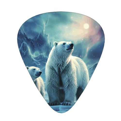 Médiators de guitare motif ours polaires. Lot de 144 plectres colorés avec boîte