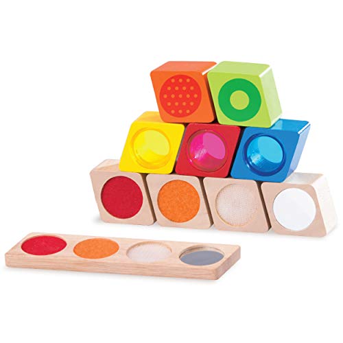 Top Right Toys Rainbow Building Blocks 10 Piece Wooden Sensory, Texture Matching, Color Mixing, and Sound Stacking Blocks Construction Toy Set for Toddlers Kids Preschool Girls and Boys