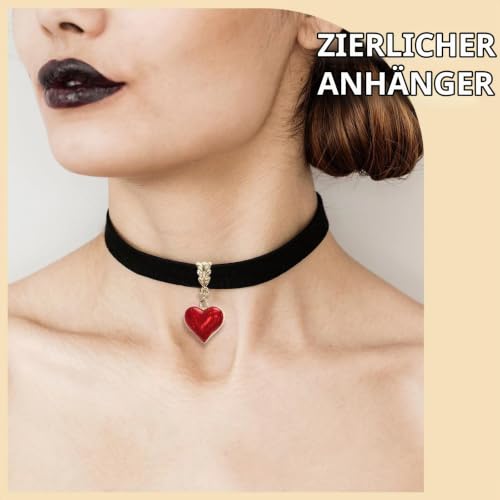 Moguri® Schwarze Halskette im Vintage-Stil für Damen, Samt-Tropfenöl, rotes Herz, schwarzes Halsband, Valentinstag Weihnachten Cosplay Party Schmuck, verstellbare Länge