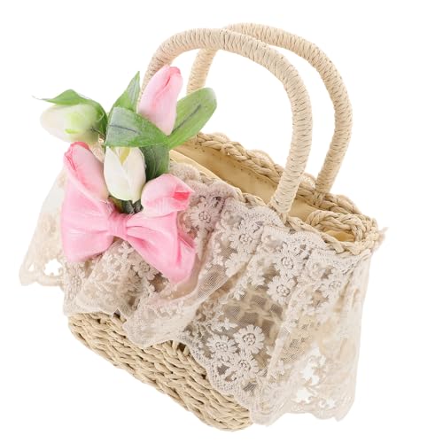 Milisten Bolso de Paja con Diseño de Tulipanes Rosas Bolso de Mano Ligero para Verano para Playa y Uso Diario con Estilo Artístico y Duradero
