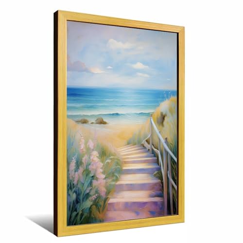 Coastal Wildflowers Vintage Painting Summer Canvas Art Beach Wall Decor