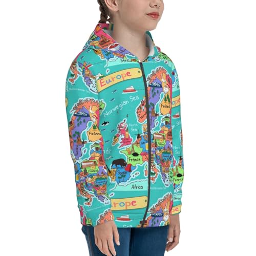 Cartoon Map Of Europe Kids Pullover Hoodies Boys Zip Up Sweatshirts Girls Athletic Clothes with Pocket4