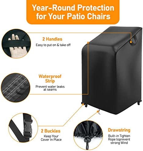 Raweao Garden Chair Cover Waterproof 70 x 70 x 85/125cm, Stackable Chairs Cover for Outdoor, Upgraded 500D Oxford Durable Weatherproof Patio Chair Cover for Stacking Chairs