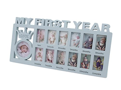 Mickyu My First Year Newborn Keepsake Frame 12 Months Milestone Photo Frames Mothers Day Accessory Baby Shower Gifts Nursery Décor (Blue) #TOP2