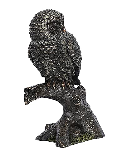 Image of eCraftIndia Carved Owl Sitting on Branch Cold Cast Bronze Resin Decorative Animal Figurine Showpiece, Black, One Size (UBKC144)