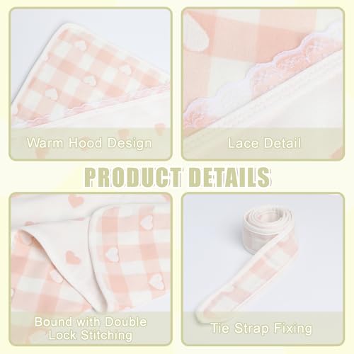 Image of Hooded Baby Towel 100% Muslin Cotton Soft and Absorbent Baby Bath Towel with Hood for Newborns Infants Toddlers and Kids Large 35x35 Inch Grid Heart Pattern (Pink)