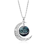 BailingDS Alice in Wonderland Cheshire Cat Necklace Women Hundred Silver Moon Pendant Fashion Necklace Jewelry (Black)