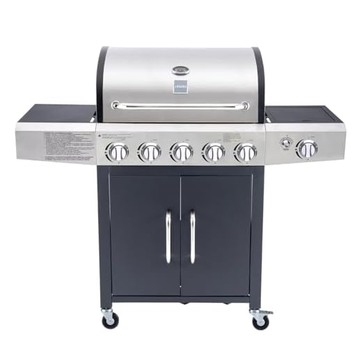 Arsard Barbecue a Gas Professionale XXL Con 6 Fuochi Multifunzione Da 19 KW, Completo Di Bruciatore Laterale, Coperchio, Termometro, Griglia In Ghisa, Ruote, Portabombola E Struttura In Acciaio Inox