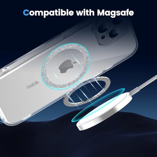 Image of AIBEX Back Cover Case Compatible with iPhone 13 Pro | Glitter Ring Cute Shiny Colorful Bling Case (Compatible with Magsafe) | Transparent PC+TPU Glossy Shiny Cover for Girls & Women - Silver