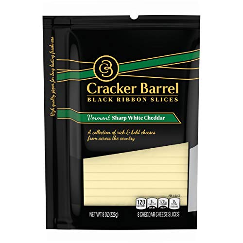 Cracker Barrel Black Ribbon Natural Slices Vermont Sharp White Cheddar Cheese Slices, 8 ct. Pouch