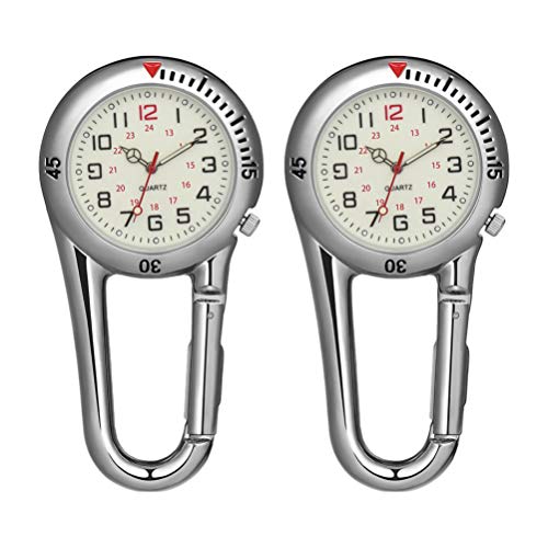 INOOMP 2Pcs Ratio de Carreta Luminoso Clip- On Watch: Glow in The Dark Pocket Watch Mackpack Fob Belt Watch Unisex Cuartz Watch para Camping Enfermeras Médicos Cover