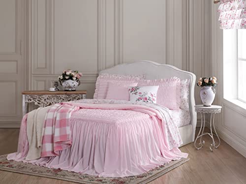 Shabby Chic® - King Bedspread, Soft Cotton Bedding with Matching Shams, Beautifully Draped Home Decor for All Seasons (Seren Rose, King)