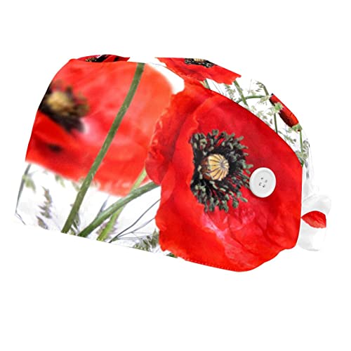 Casquette de Travail Pavot Rouge Couvre-Chef Anti-Transpirant Ajustable Lot de 2